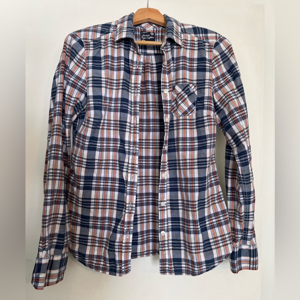 American Eagle Cotton Plaid Long Sleeve Shirt Women’s Medium